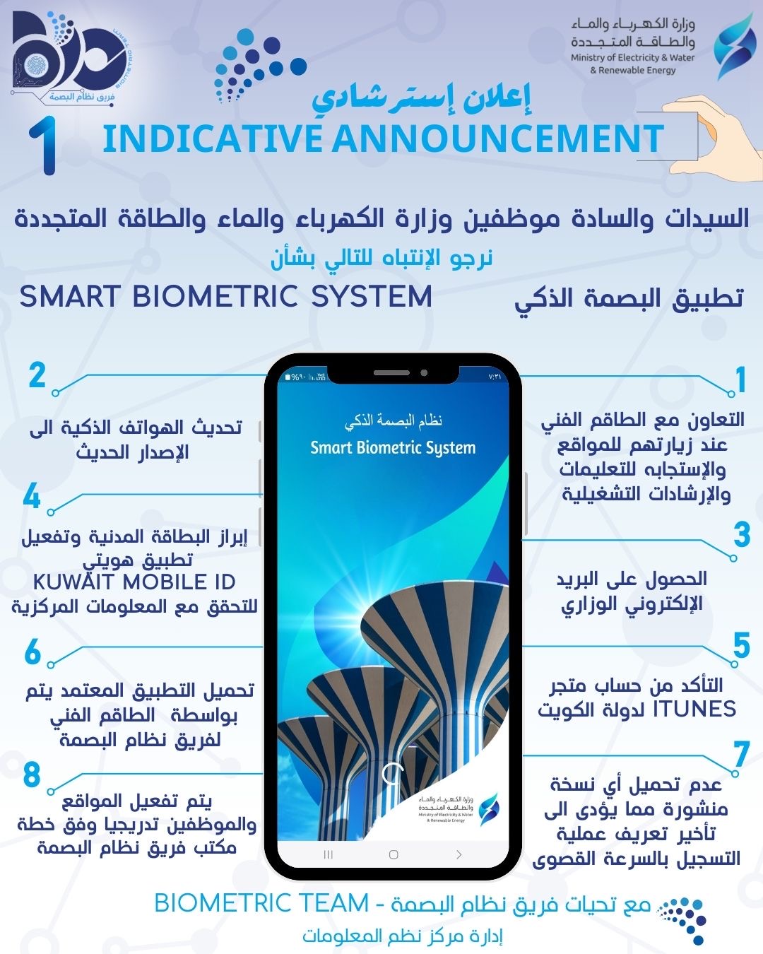 اعلان استرشادي من فريق نظام البصمة بشأن تطبيق نظام البصمة الذكي
